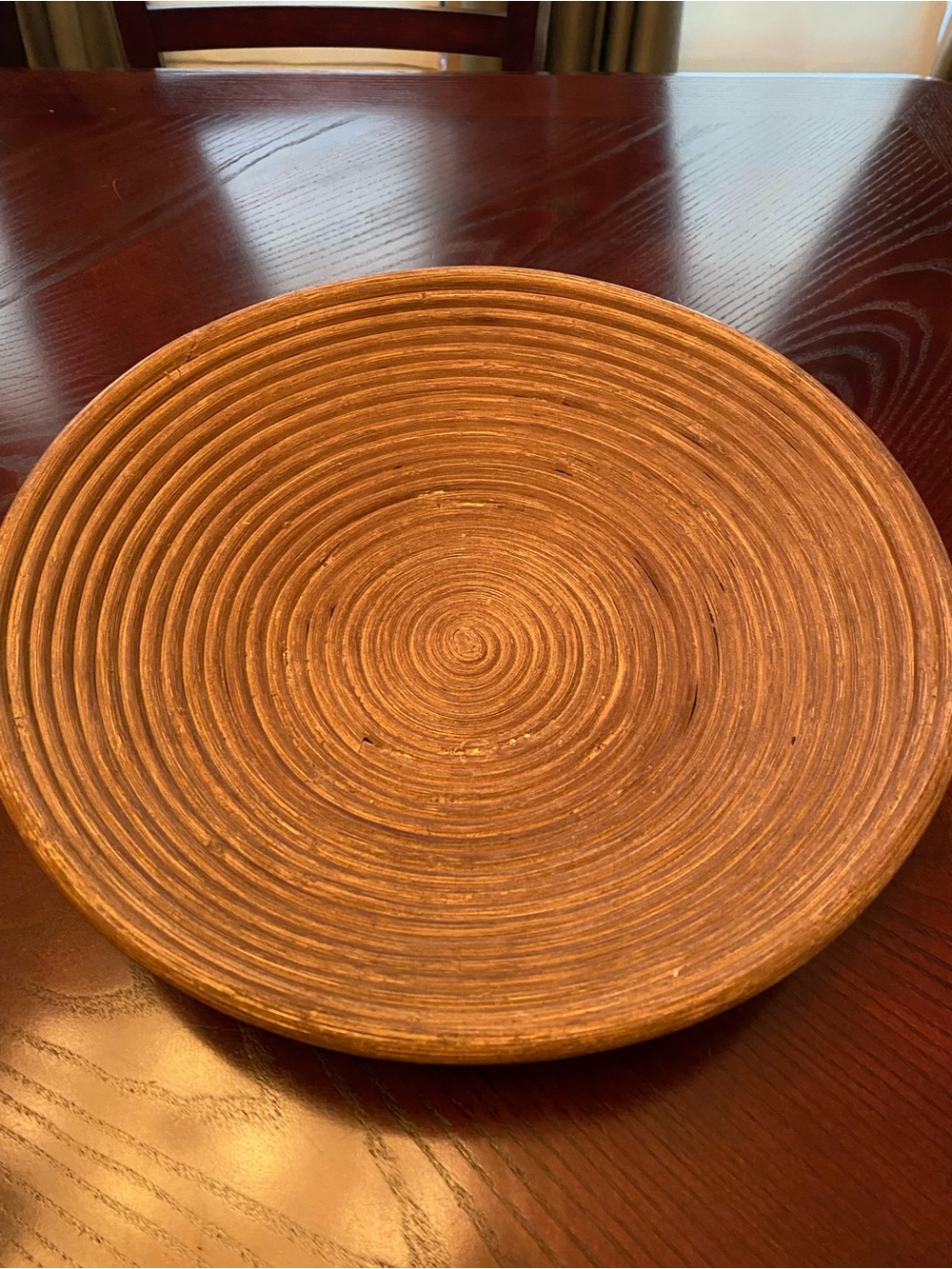 Rustic Brown wooden storage/serving bowl 14 inches round 3 inches tall